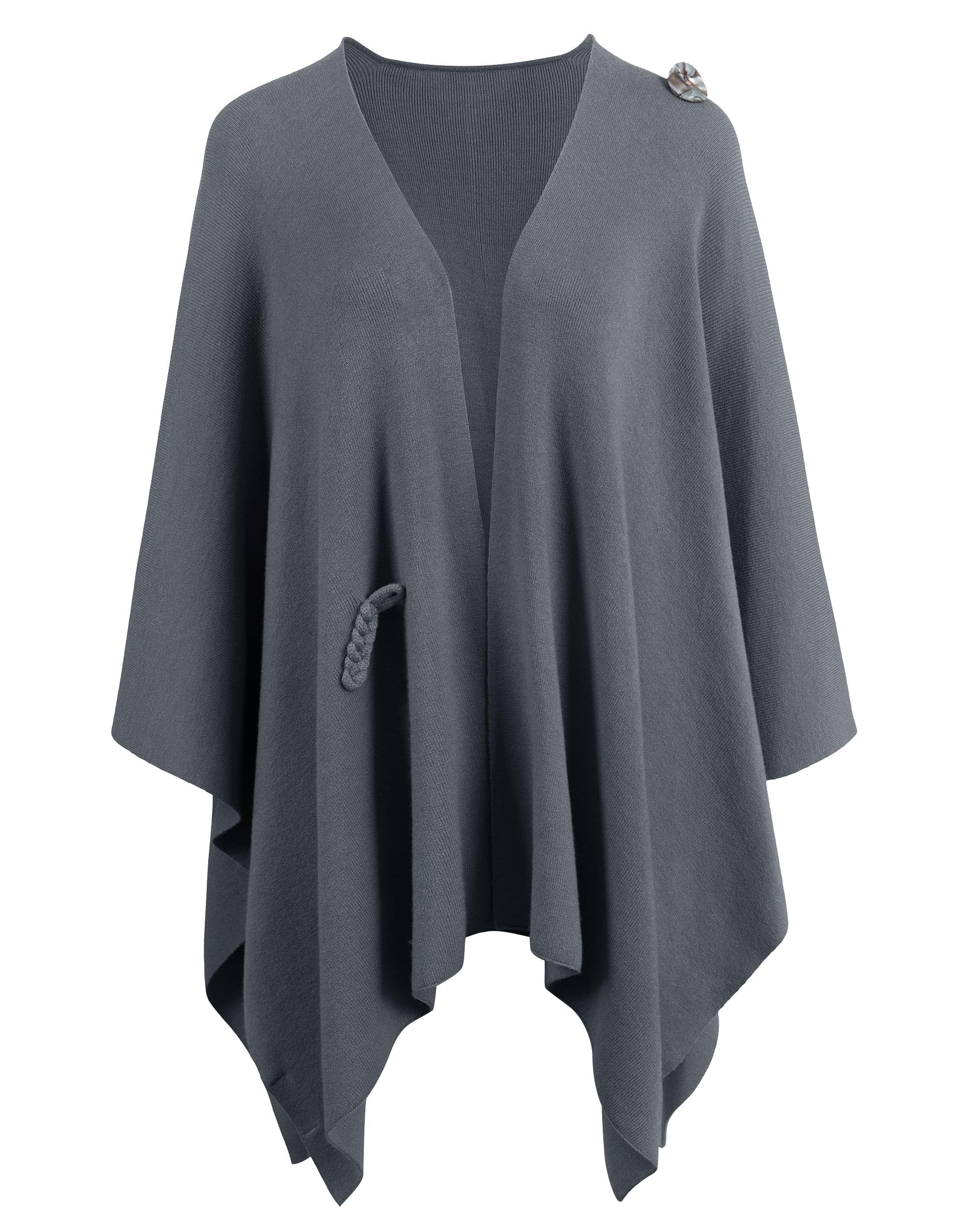 PULI Women's Large Cross Front Poncho Sweater Wrap Topper Knitted Elegant Shawls Cape for Fall Winter