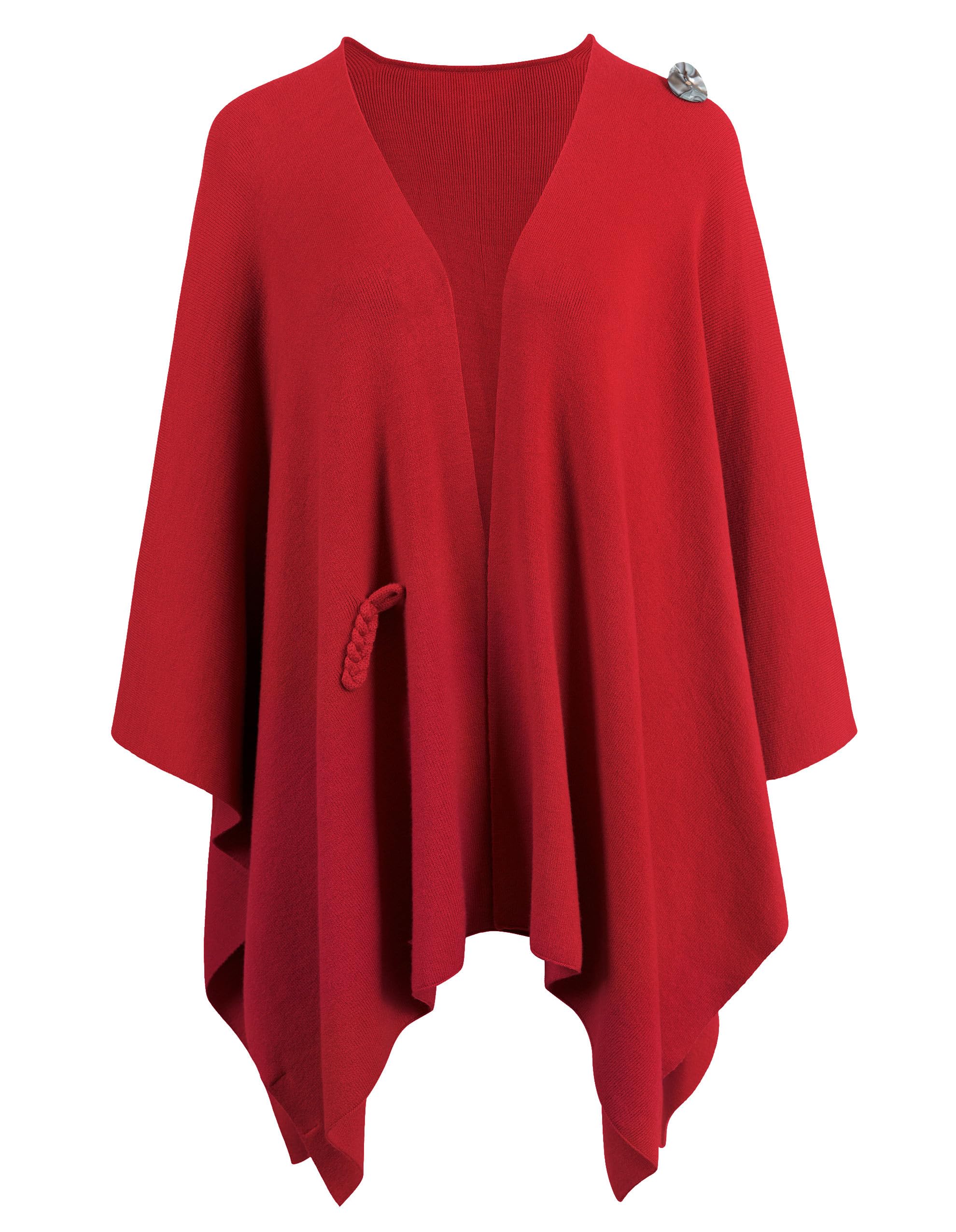 PULI Womens Large Cross Front Poncho Sweater Wrap Topper Knitted Elega