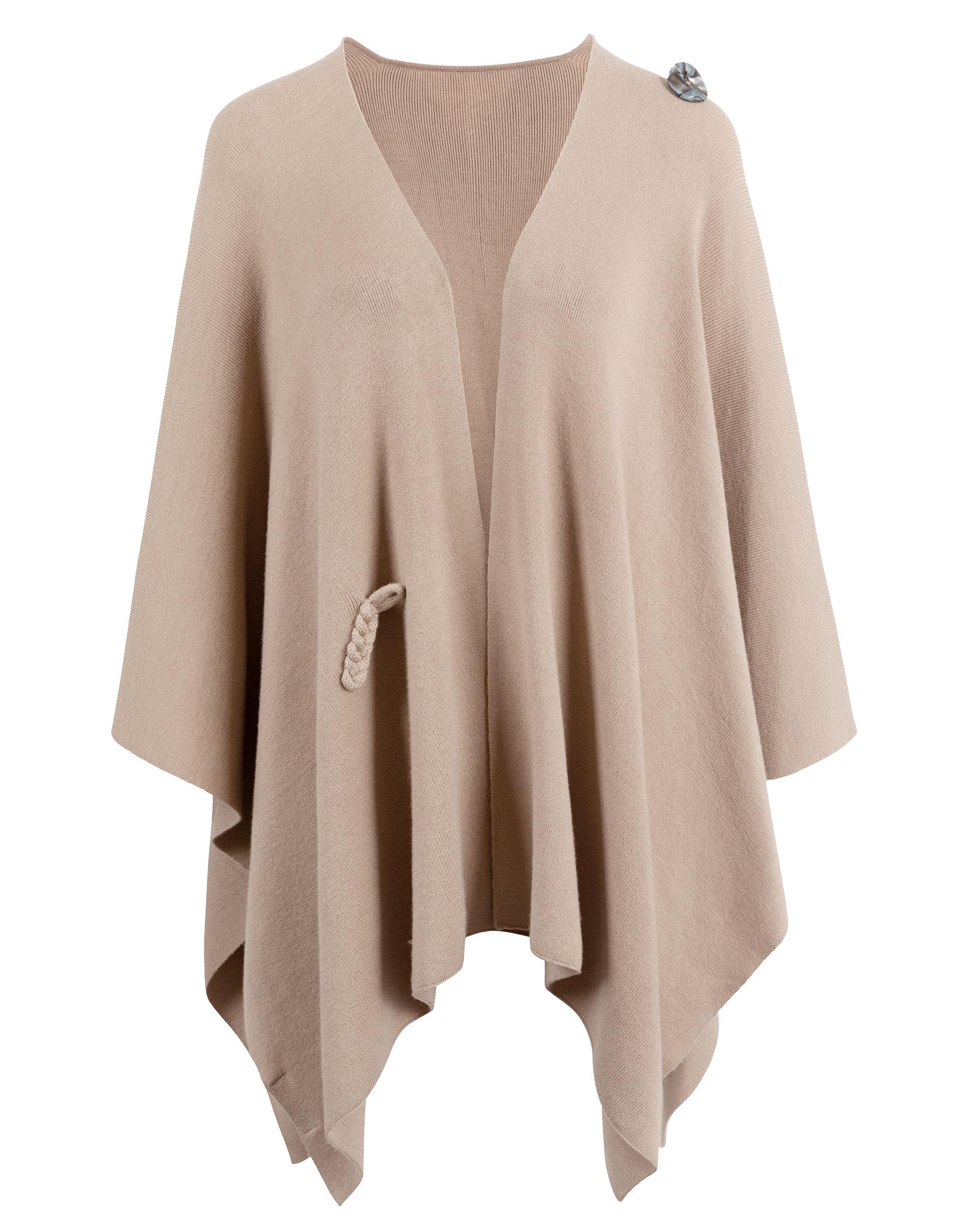 PULI Women's Large Cross Front Poncho Sweater Wrap Topper Knitted Elegant Shawls Cape for Fall Winter