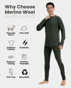Woolcano Men’s 260g Merino Wool Base Layer Set Lightweight Thermal Underwear