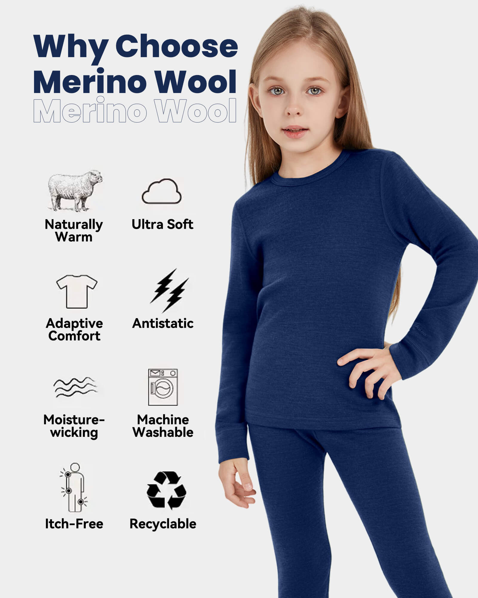 Woolcano Kid's 260 Merino Wool Unisex Base Layer Shirt Midweight Thermal Underwear Top