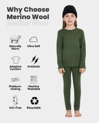 Woolcano Kid's 190g Merino Wool Unisex Base Layer Set Lightweight Thermal Underwear