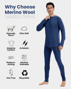 Woolcano Men’s 190g Merino Wool Base Layer Set Lightweight Thermal Underwear