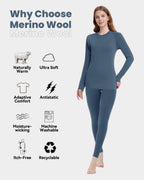 Woolcano Women's 260g Merino Wool Base Layer Set Lightweight Thermal Underwear