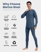 Woolcano Men’s 190g Merino Wool Base Layer Set Lightweight Thermal Underwear