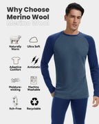 Woolcano Men’s 260g Merino Wool Base Layer Top Lightweight Thermal Underwear Shirt