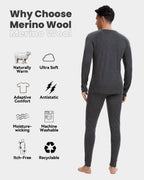 Woolcano Men’s 260g Merino Wool Base Layer Set Lightweight Thermal Underwear