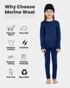 Woolcano Kid's 190g Merino Wool Unisex Base Layer Set Lightweight Thermal Underwear