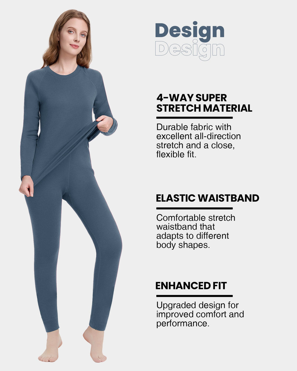Woolcano Women's 260g Merino Wool Base Layer Set Lightweight Thermal Underwear