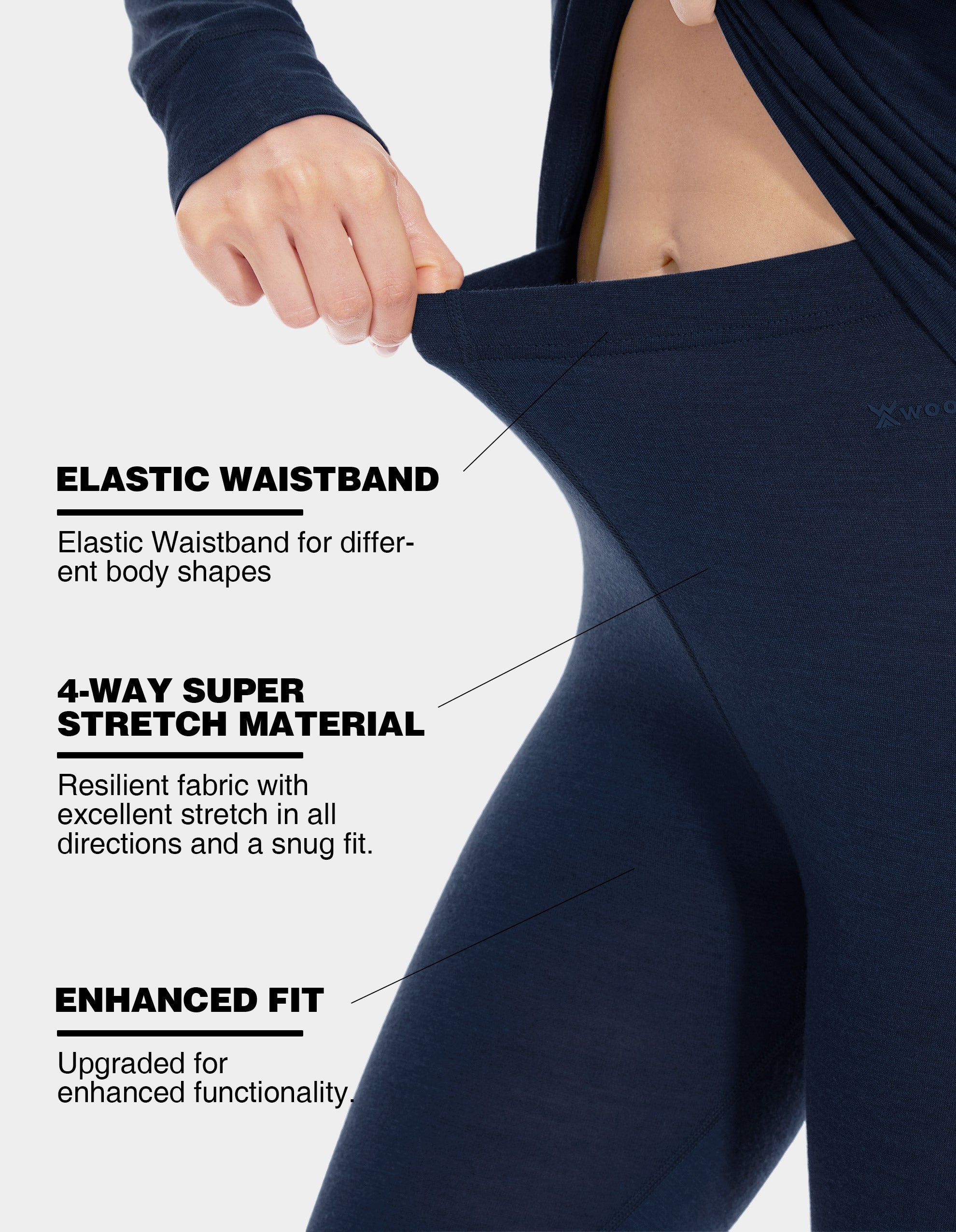 Woolcano Women's 190 Merino Wool Base Layer Pants Lightweight Thermal Underwear Bottom