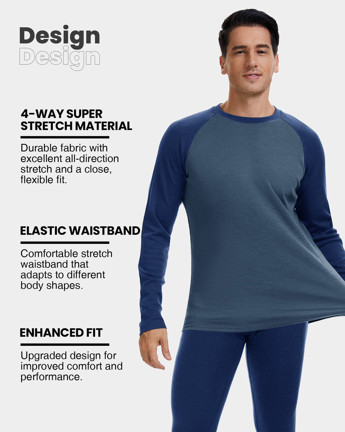 Woolcano Men’s 260g Merino Wool Base Layer Top Lightweight Thermal Underwear Shirt