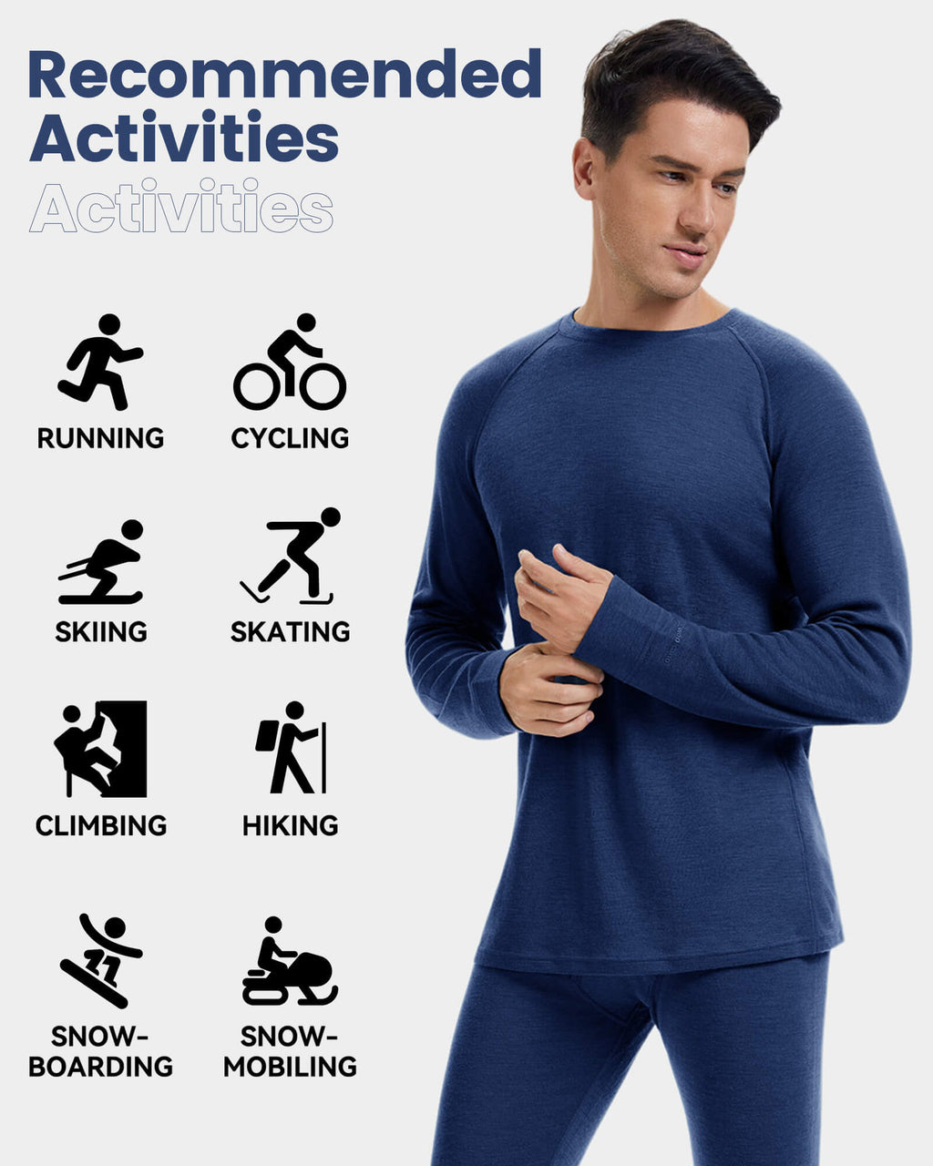 Woolcano Men’s 260 Merino Wool Base Layer Top Midweight Thermal Underwear Shirt