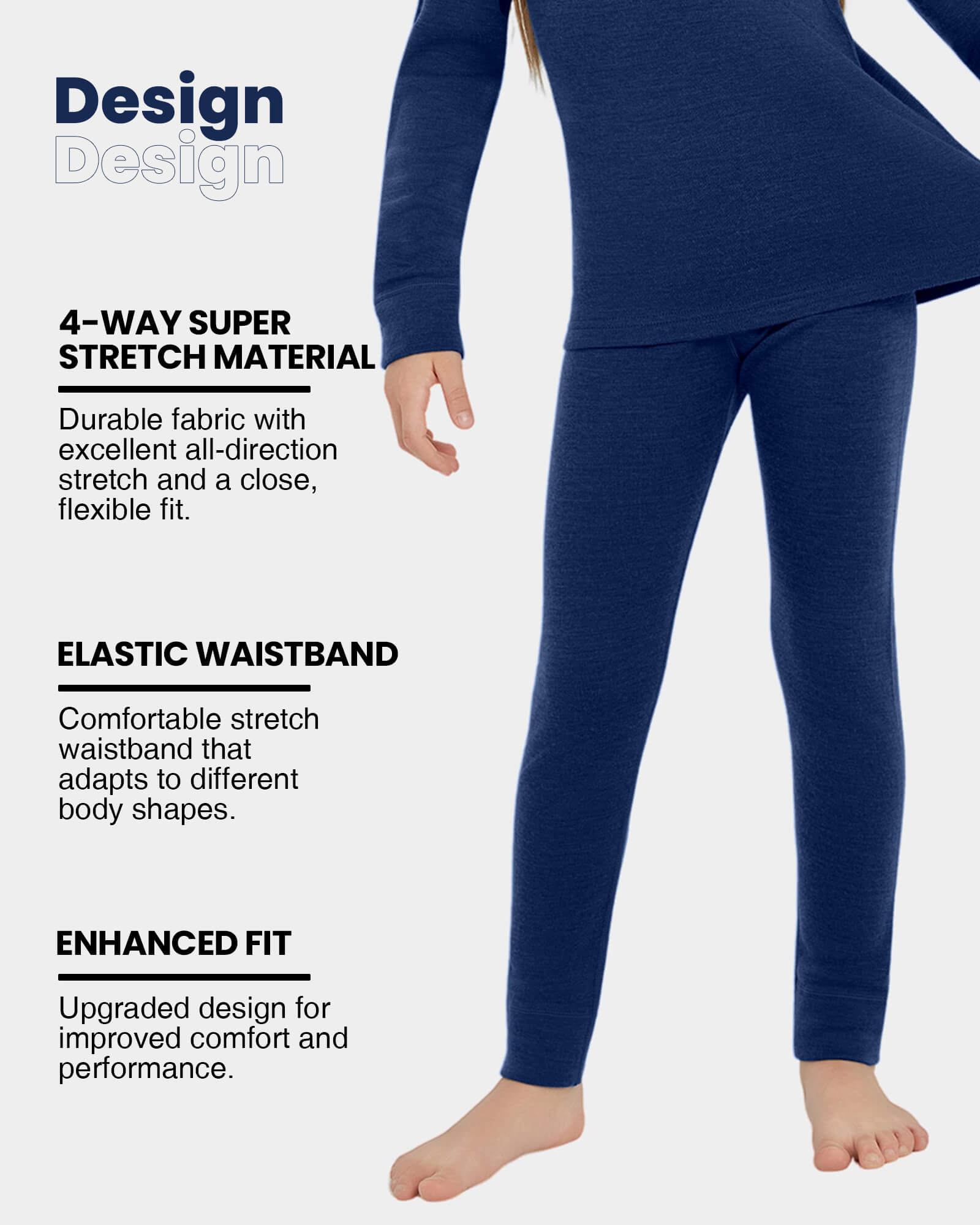 Woolcano Kid's 260 Merino Wool Unisex Base Layer Pants Midweight Thermal Underwear Bottom