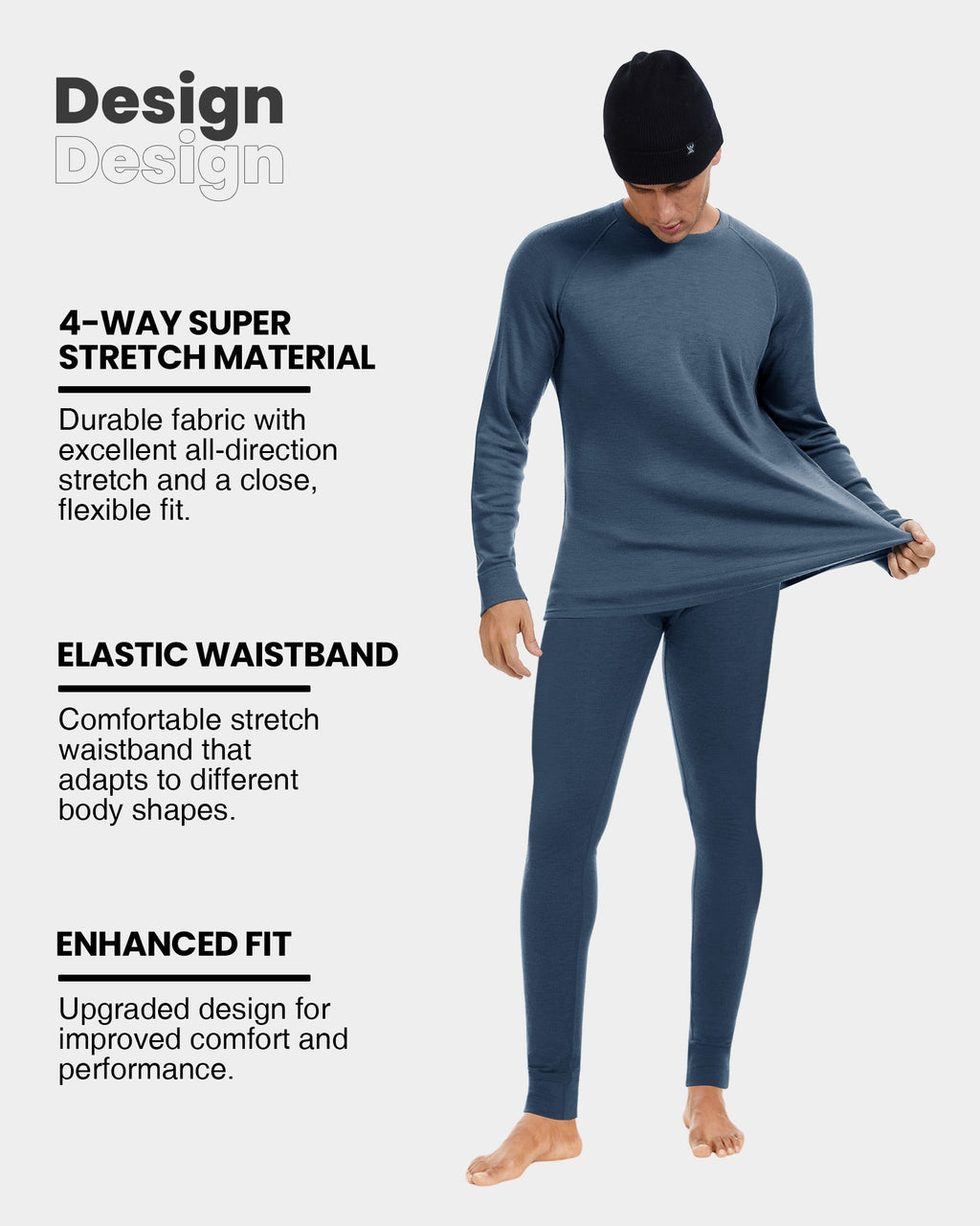 Woolcano Men’s 260g Merino Wool Base Layer Set Lightweight Thermal Underwear