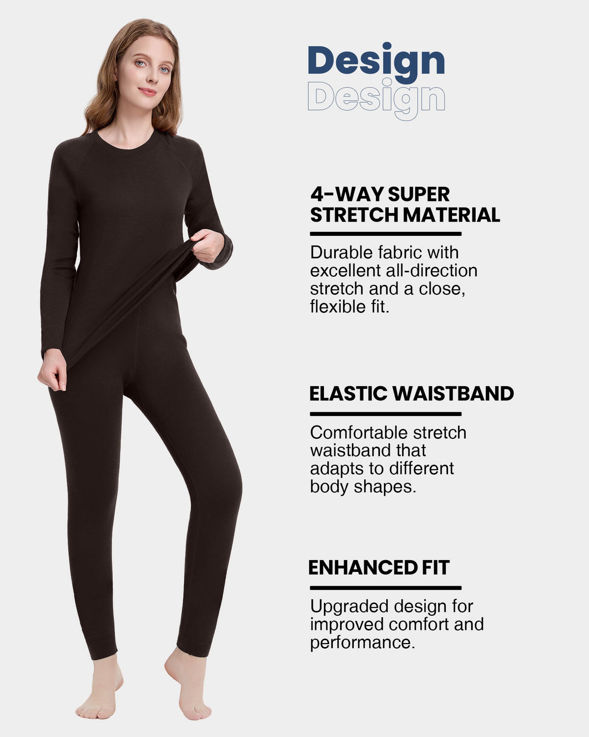 Woolcano Women's 260g Merino Wool Base Layer Set Lightweight Thermal Underwear