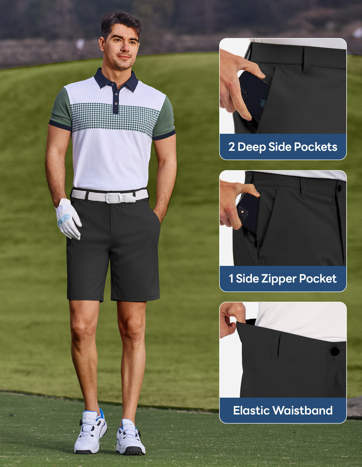 PULI Men's Golf Dress Shorts 7 Inch with 5 Pockets