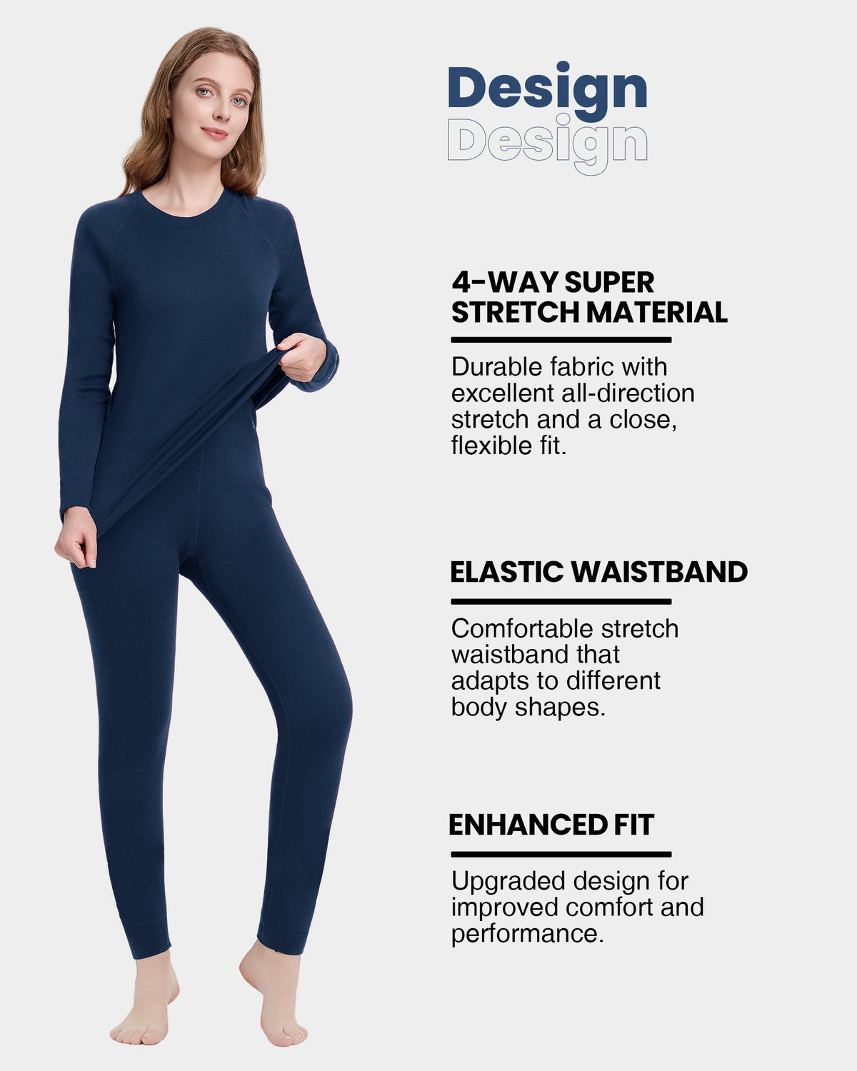 Woolcano Women's 260g Merino Wool Base Layer Set Lightweight Thermal Underwear