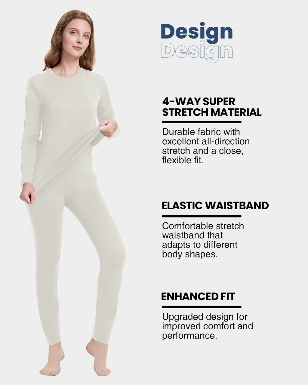 Woolcano Women's 260g Merino Wool Base Layer Set Lightweight Thermal Underwear