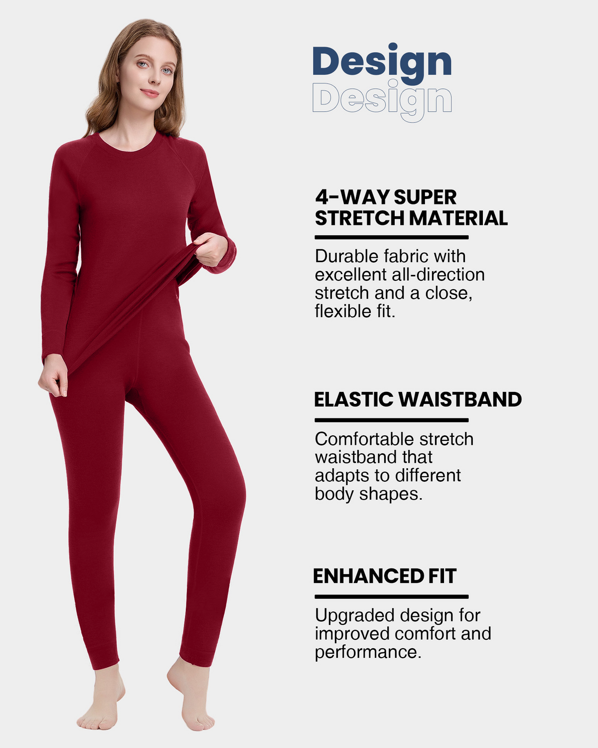 Woolcano Women's 260g Merino Wool Base Layer Set Lightweight Thermal Underwear
