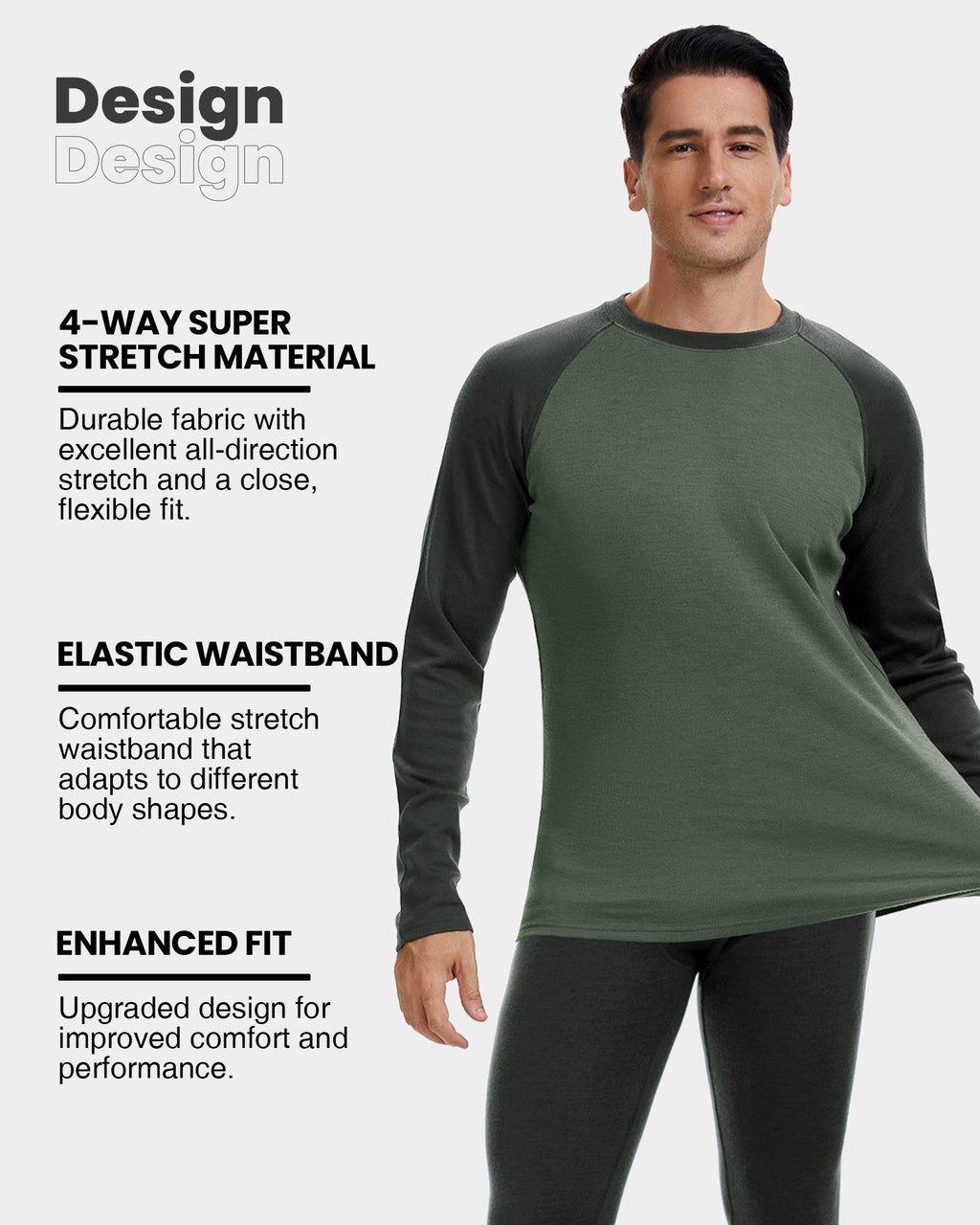 Woolcano Men’s 260g Merino Wool Base Layer Top Lightweight Thermal Underwear Shirt