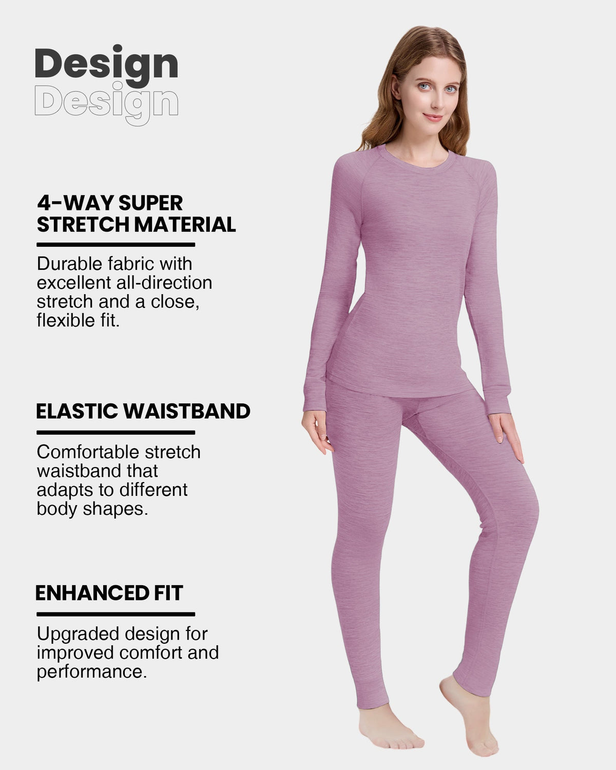 Woolcano Women's 260g Merino Wool Base Layer Set Lightweight Thermal Underwear