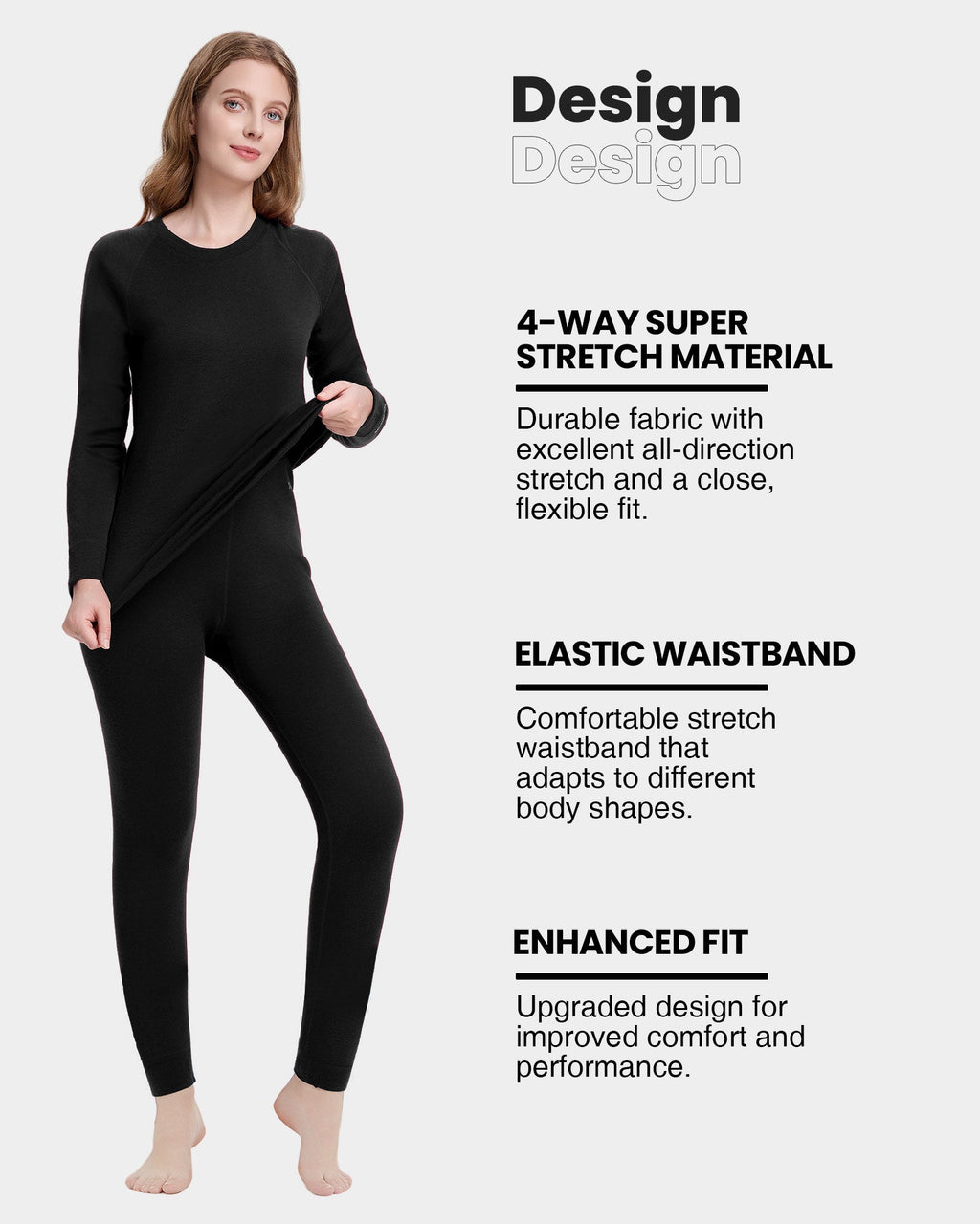 Woolcano Women's 260g Merino Wool Base Layer Set Lightweight Thermal Underwear