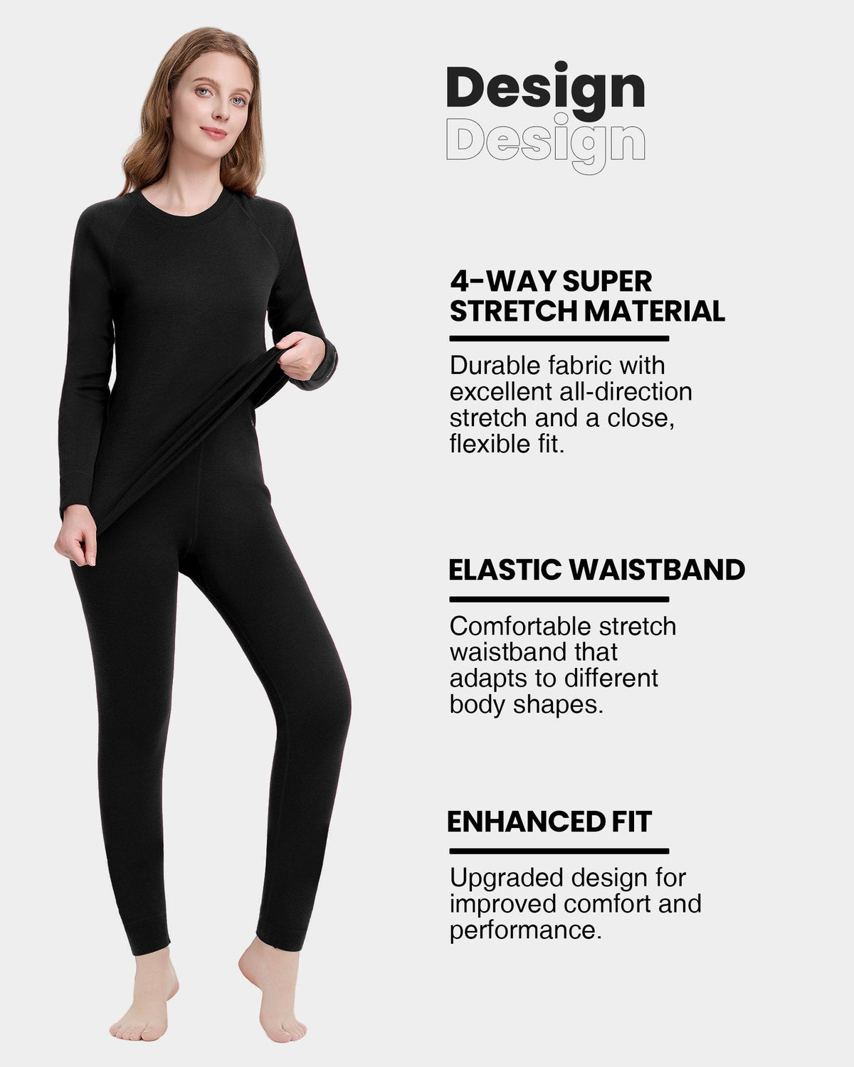 Woolcano Women's 260g Merino Wool Base Layer Set Lightweight Thermal Underwear