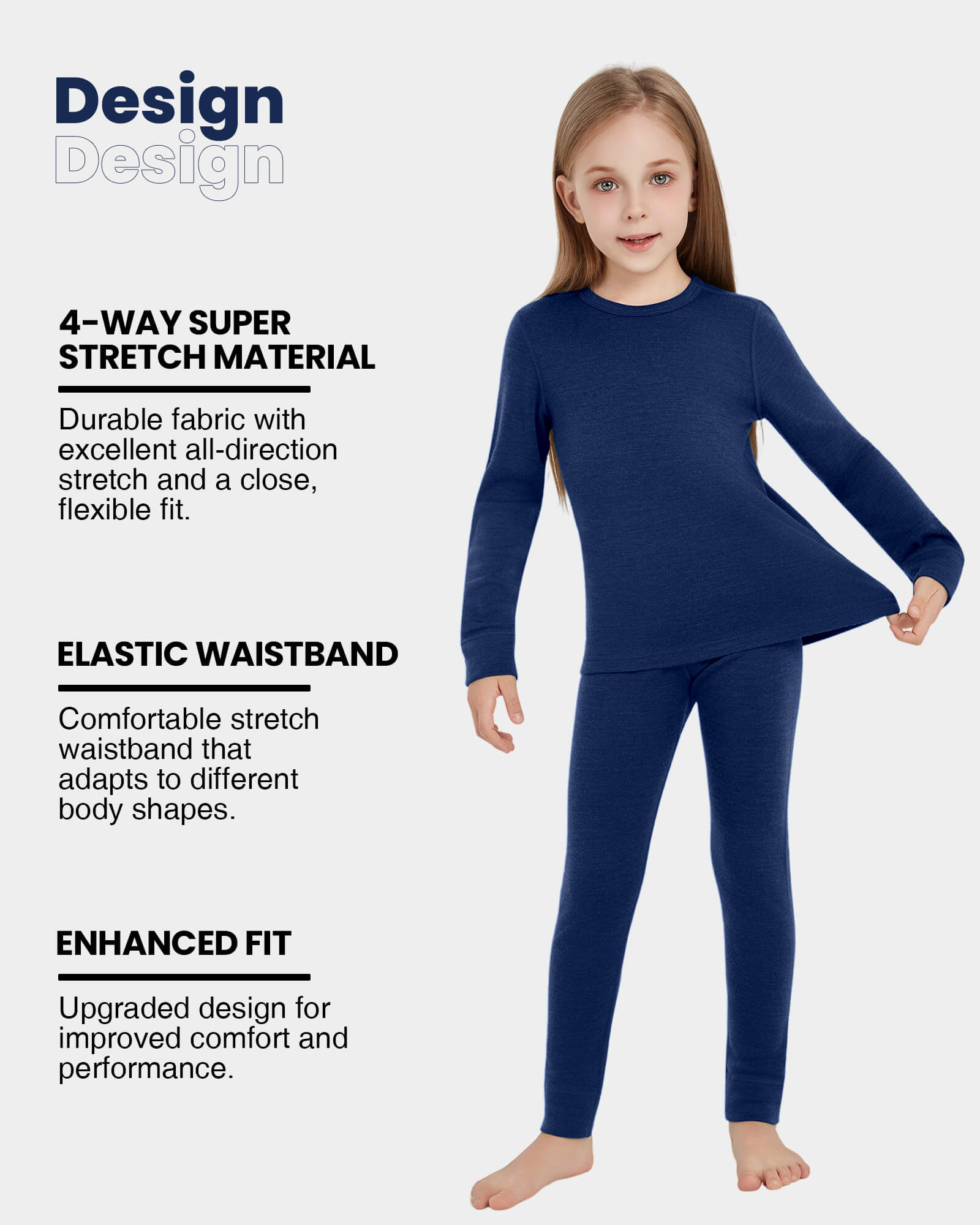 Woolcano Kid's 260 Merino Wool Unisex Base Layer Set Midweight Thermal Underwear Set