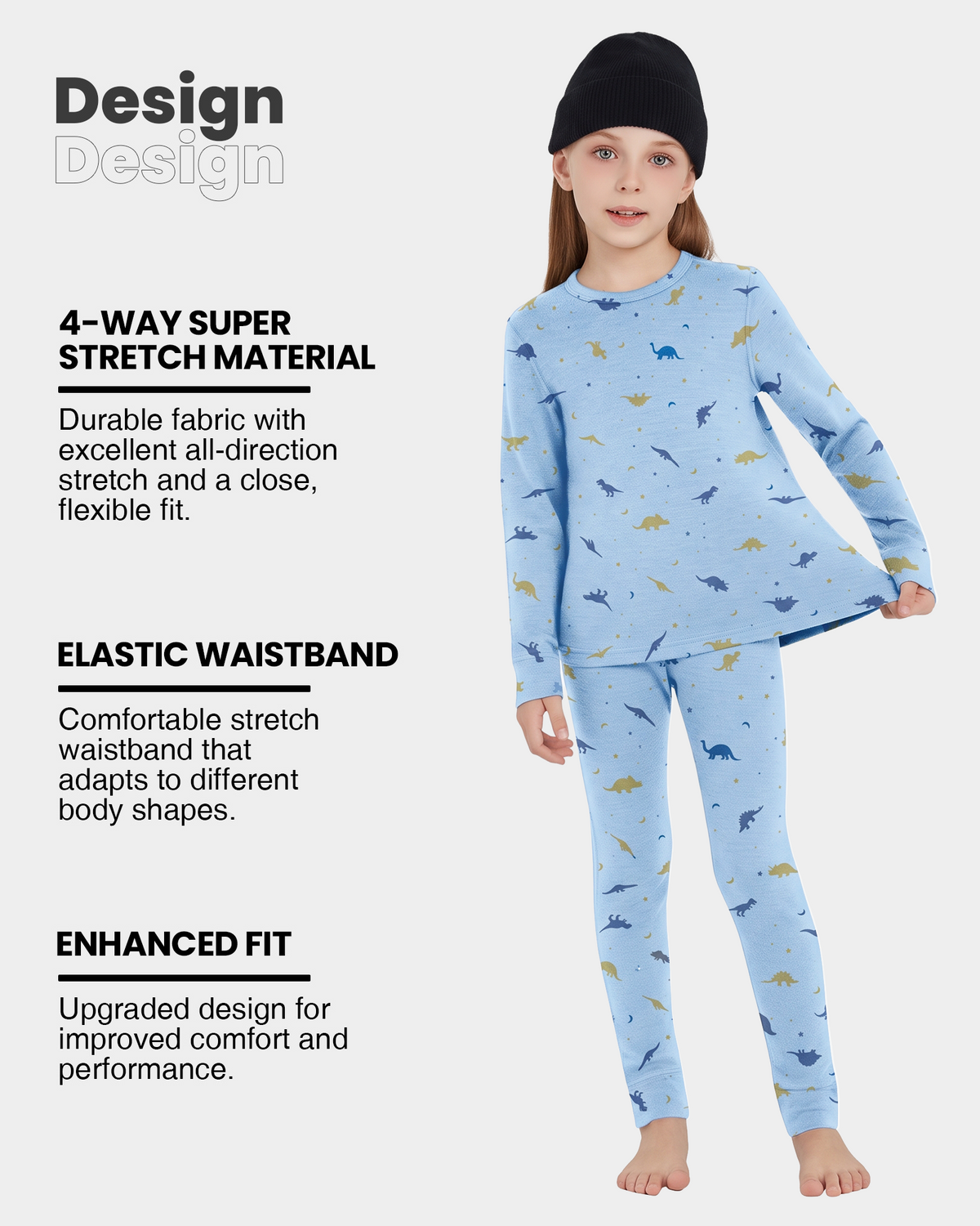 Woolcano Kid's 190g Merino Wool Unisex Base Layer Set Lightweight Thermal Underwear