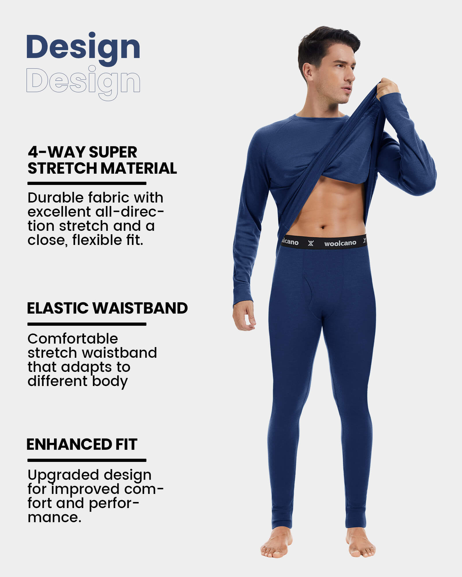 Woolcano Men’s 260 Merino Wool Base Layer Pants Midweight Thermal Underwear Bottom