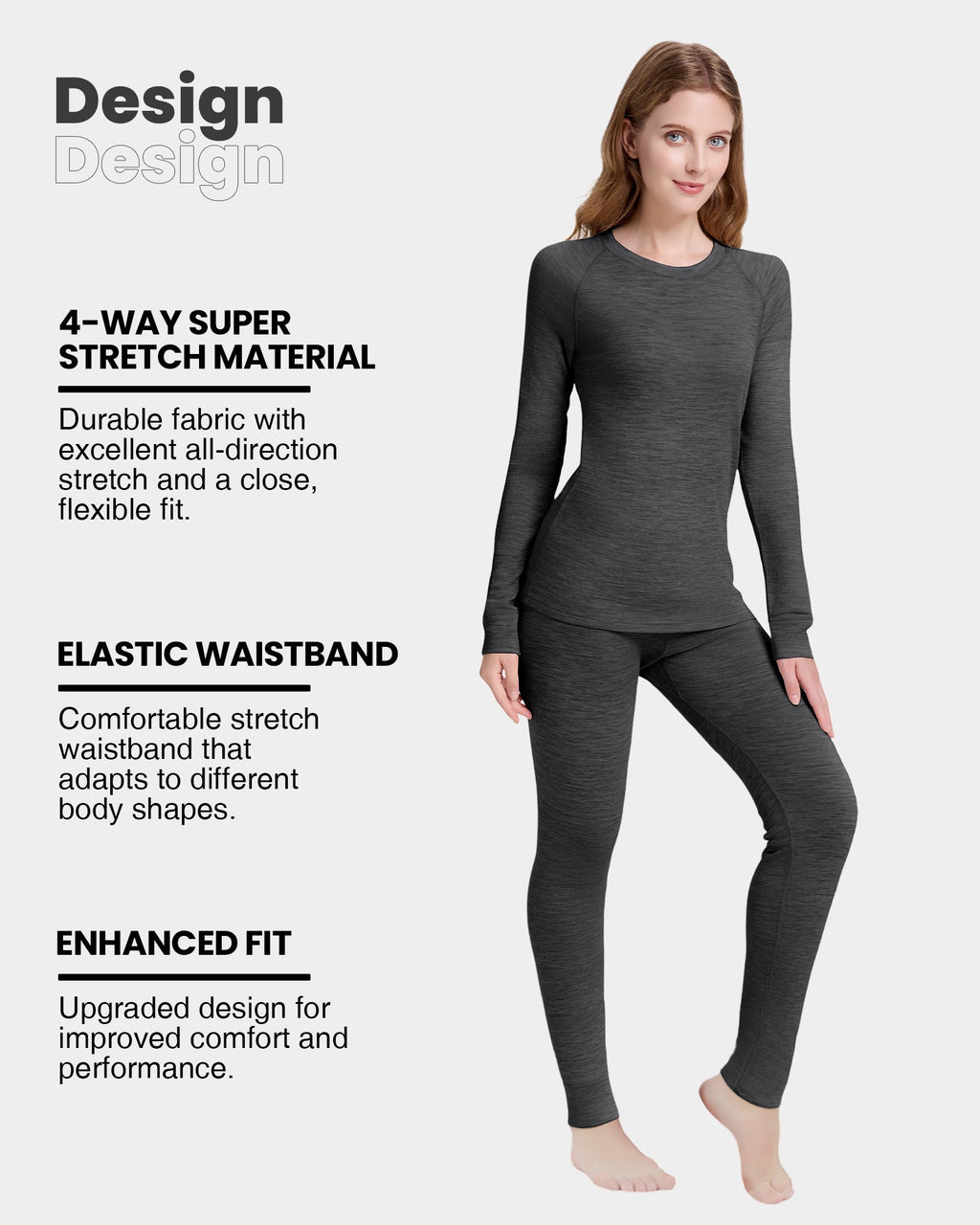 Woolcano Women's 260g Merino Wool Base Layer Set Lightweight Thermal Underwear