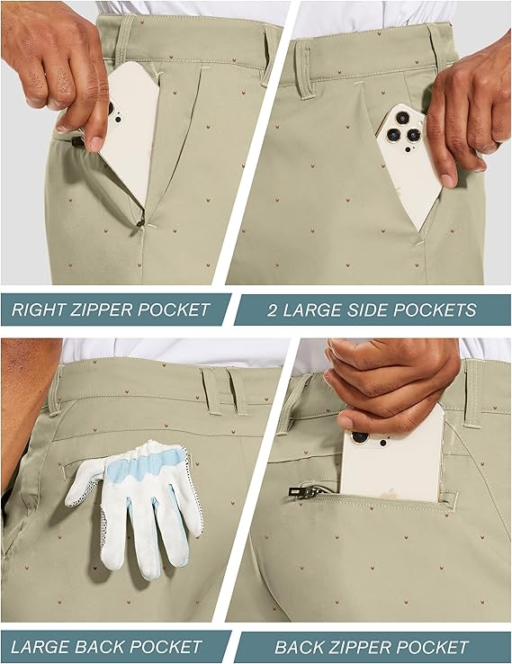 PULI Men's Golf Dress Shorts Flat Front Hybrid 7 Inch Lightweight Quick Dry Chino Casual with Pockets