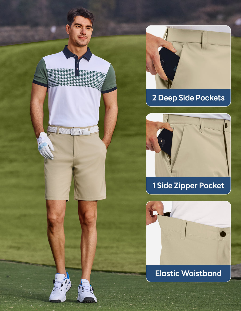 PULI Men's Golf Dress Shorts 7 Inch with 5 Pockets