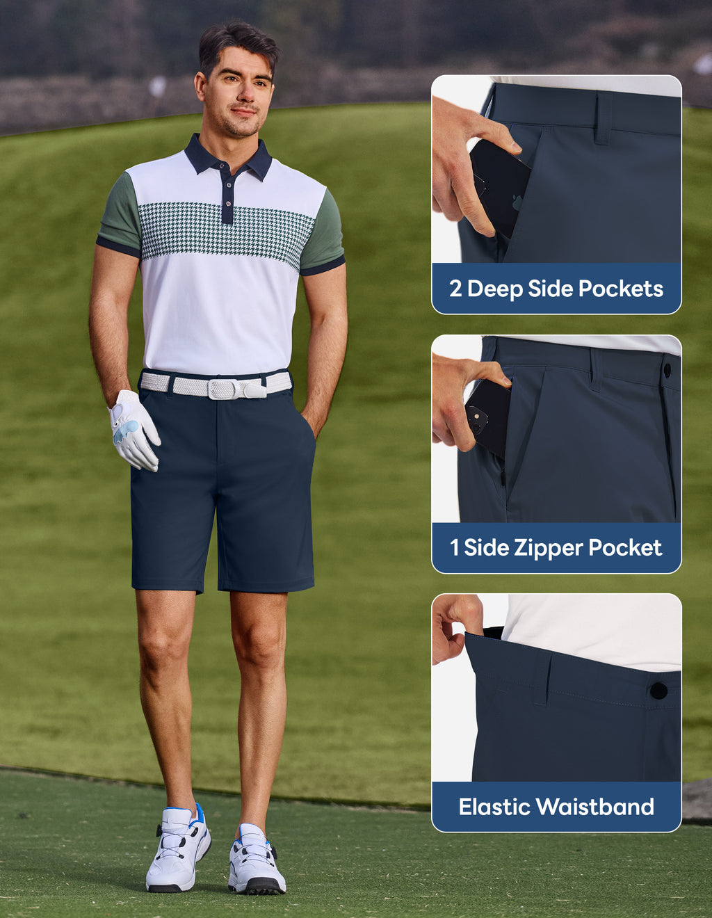 PULI Men's Golf Dress Shorts 7 Inch with 5 Pockets