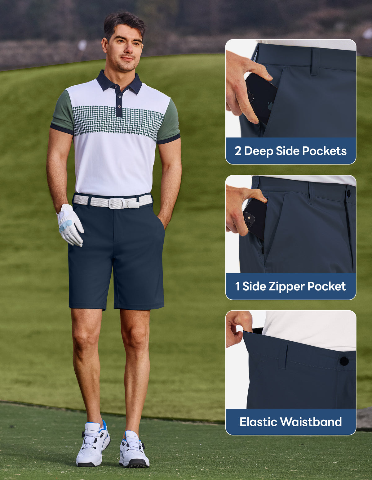 PULI Men's Golf Dress Shorts 7 Inch with 5 Pockets