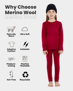 Woolcano Kid's 190g Merino Wool Unisex Base Layer Set Lightweight Thermal Underwear