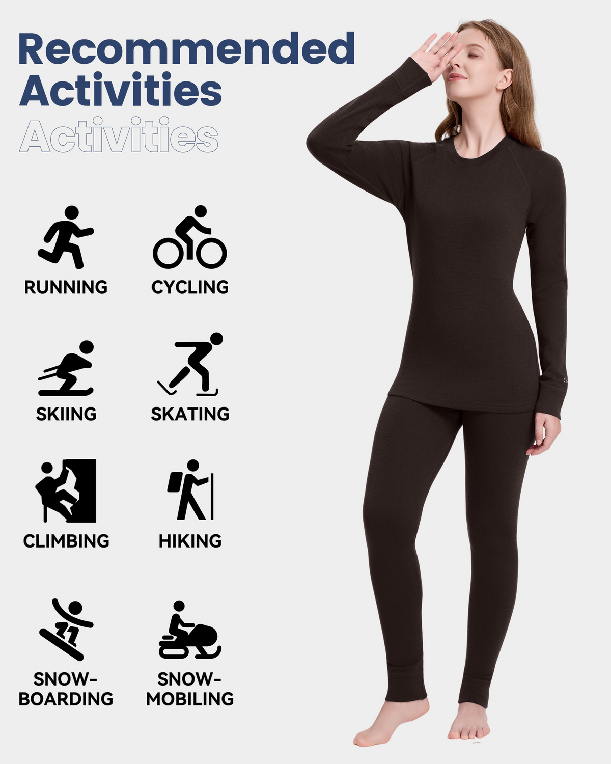 Woolcano Women's 260g Merino Wool Base Layer Set Lightweight Thermal Underwear