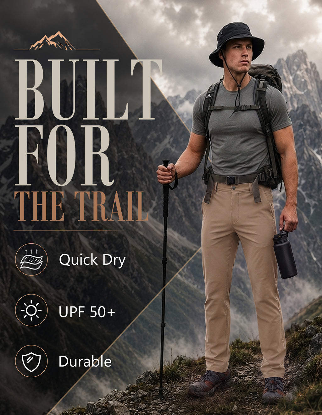 PULI Men's Hiking Pants 4-Way Stretch Quick Dry Water Resistant Lightweight