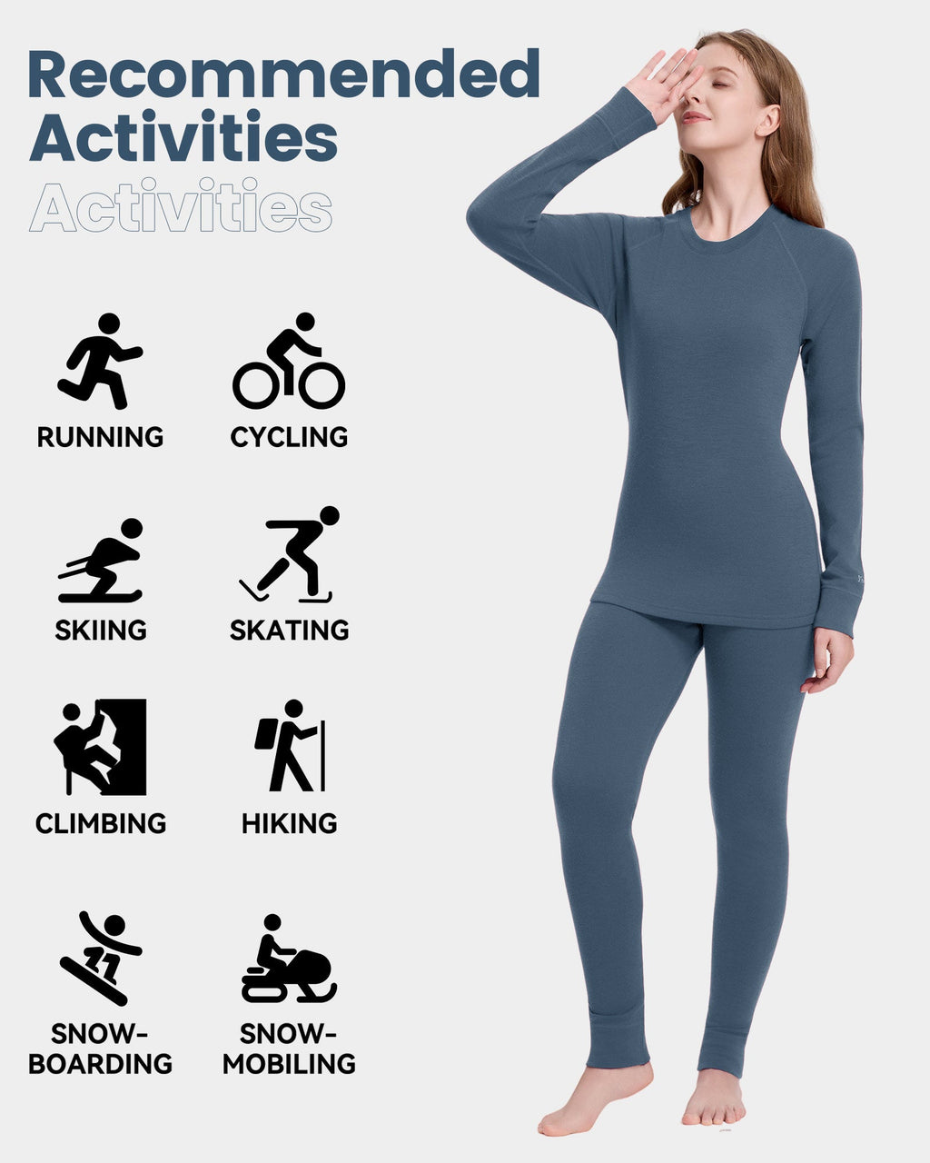 Woolcano Women's 260g Merino Wool Base Layer Set Lightweight Thermal Underwear