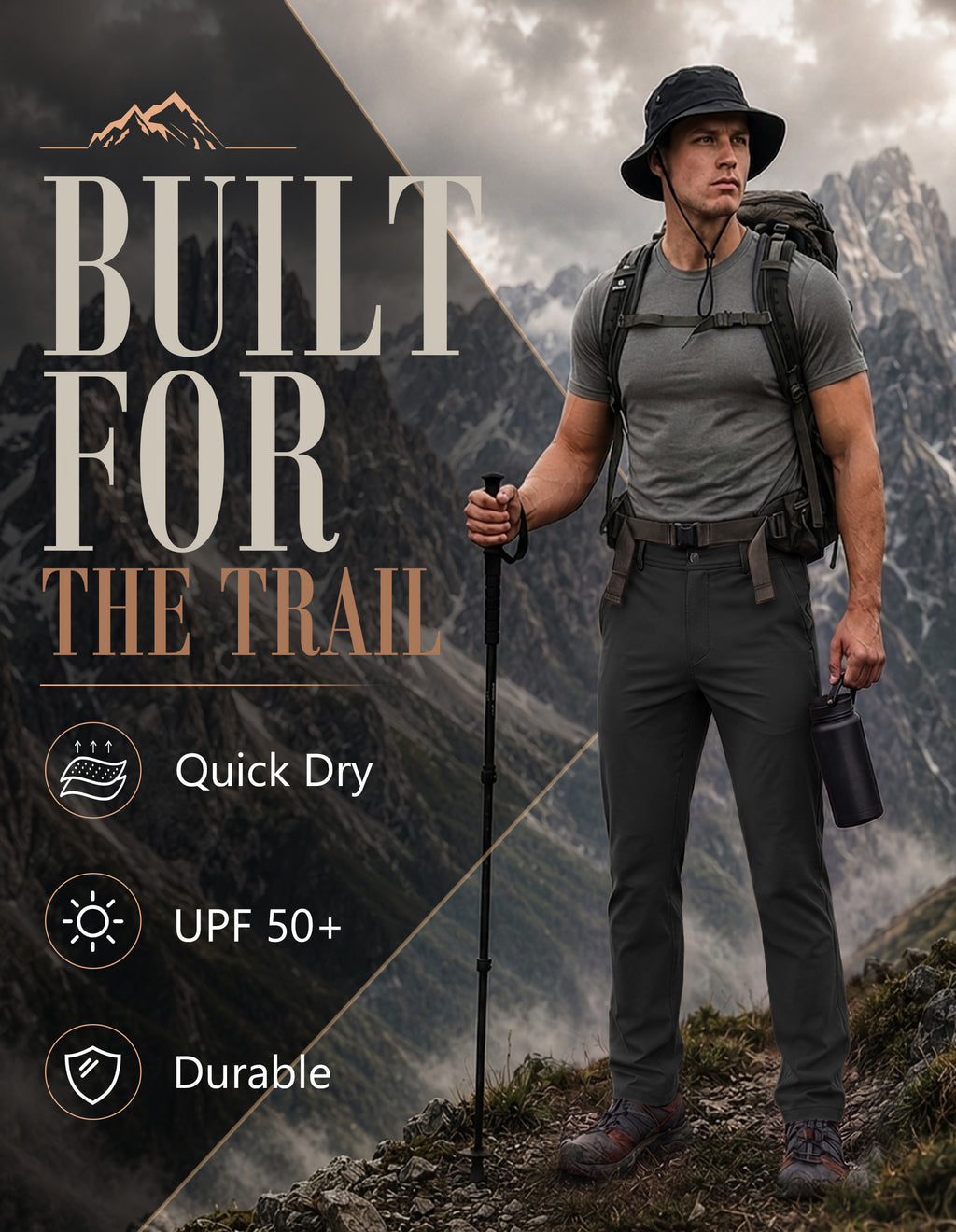 PULI Men's Hiking Pants 4-Way Stretch Quick Dry Water Resistant Lightweight