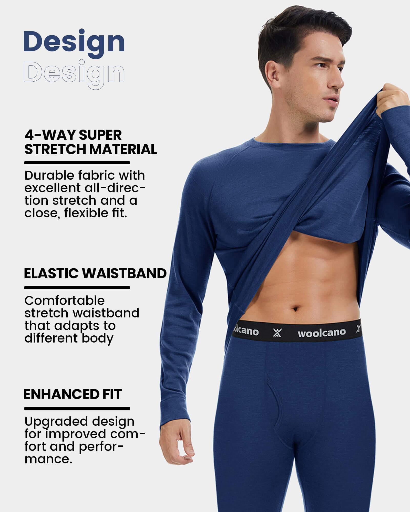 Woolcano Men’s 260 Merino Wool Base Layer Top Midweight Thermal Underwear Shirt