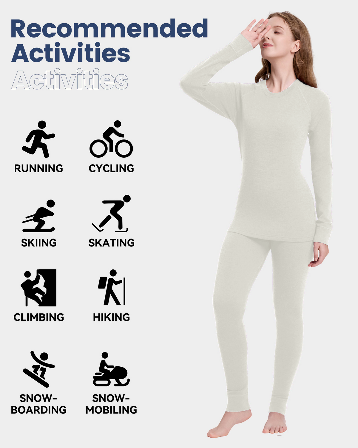 Woolcano Women's 260g Merino Wool Base Layer Set Lightweight Thermal Underwear