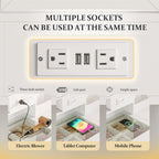 Makeup Vanity Desk with Lights and Mirror, Glass Top Vanity Table with Power Outlet, Adjustable 3-Color LED, 4-Door Vanity with Drawers and Chair for Bedroom