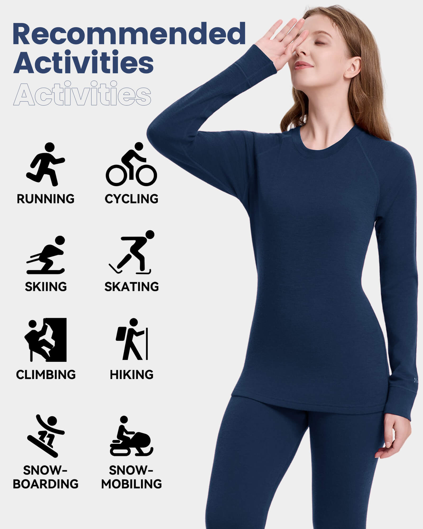 Woolcano Women's 190 Merino Wool Base Layer Shirt Lightweight Thermal Underwear Top