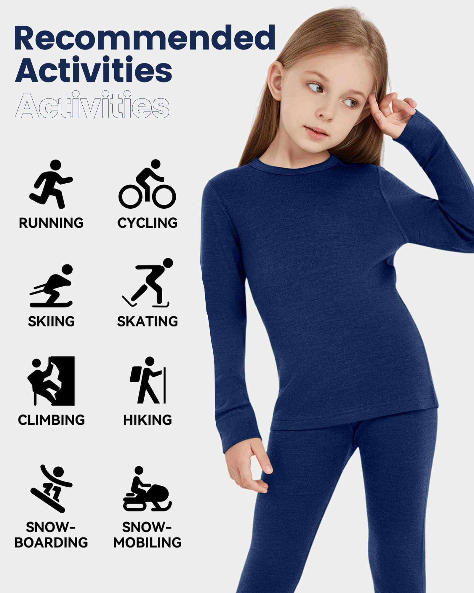 Woolcano Kid's 260 Merino Wool Unisex Base Layer Shirt Midweight Thermal Underwear Top