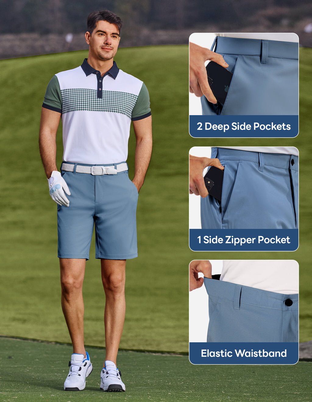 PULI Men's Golf Dress Shorts 7 Inch with 5 Pockets