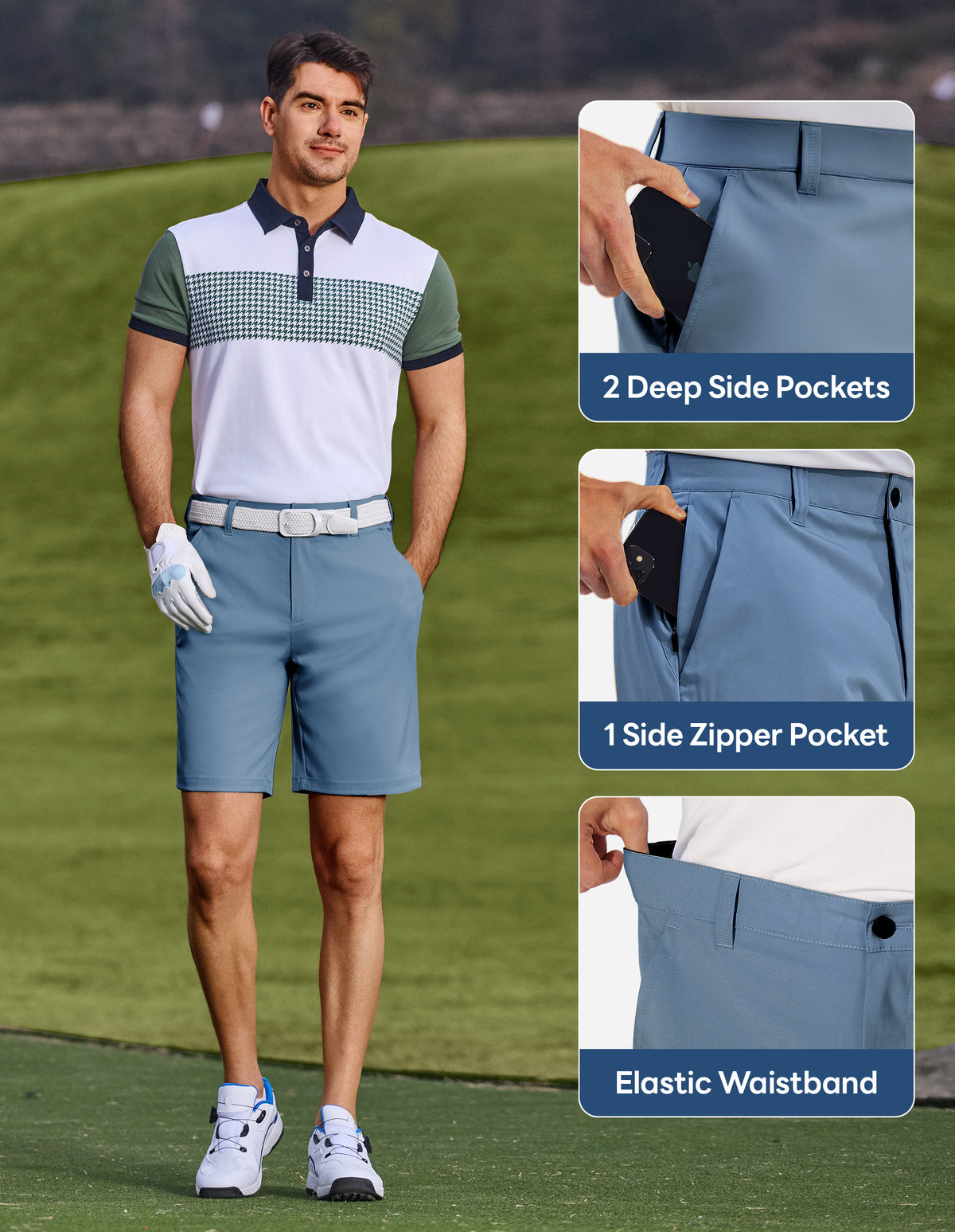 PULI Men's Golf Dress Shorts 7 Inch with 5 Pockets