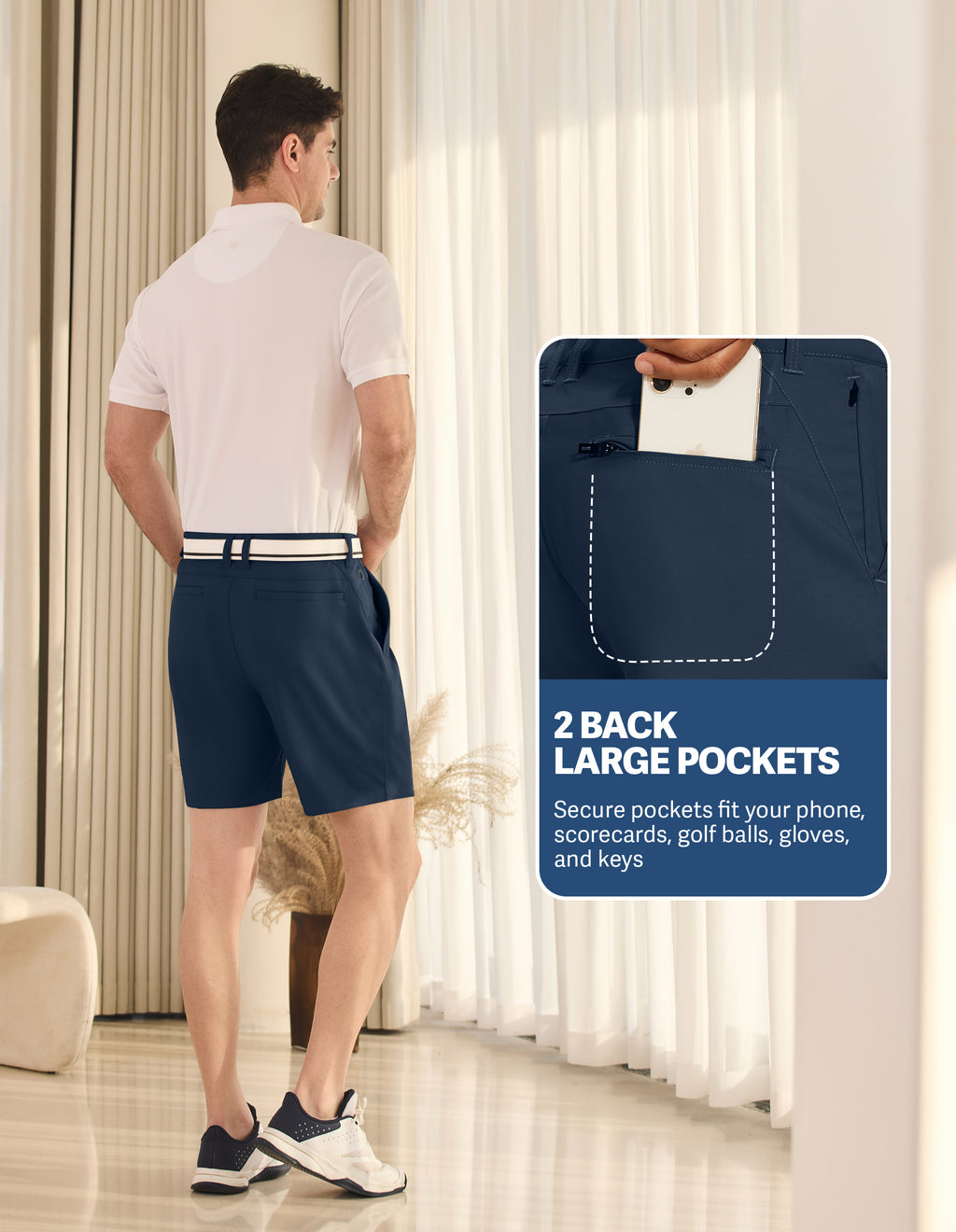 PULI Men's Golf Dress Shorts 7 Inch with 5 Pockets
