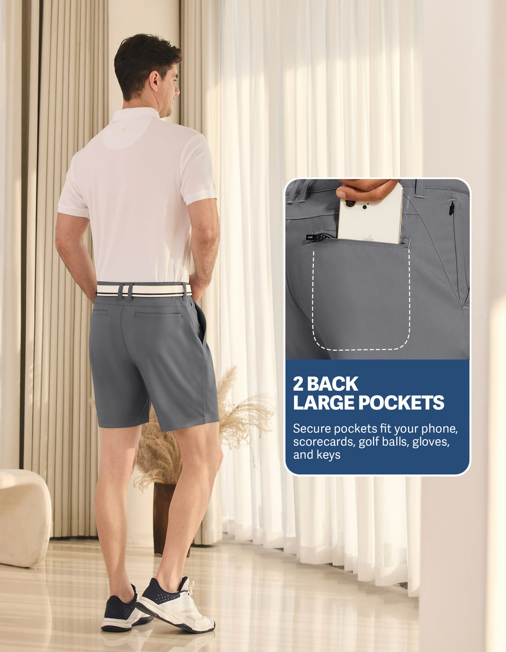 PULI Men's Golf Dress Shorts 7 Inch with 5 Pockets