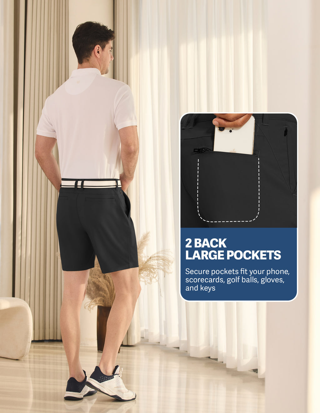 PULI Men's Golf Dress Shorts 7 Inch with 5 Pockets